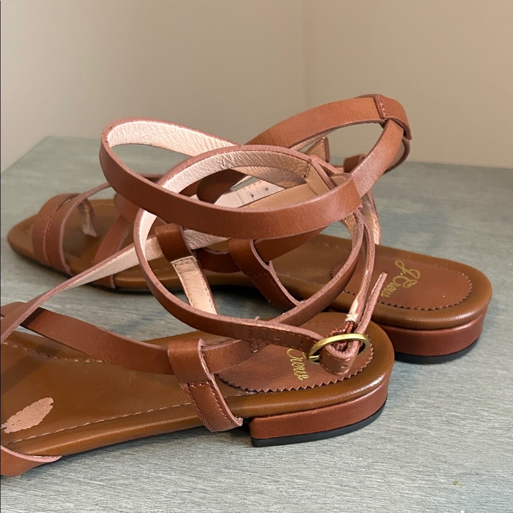 J. Crew Women's Leather Toe Ring Strappy Sandals 6.5 Excellent Condition Brown - Picture 8 of 10